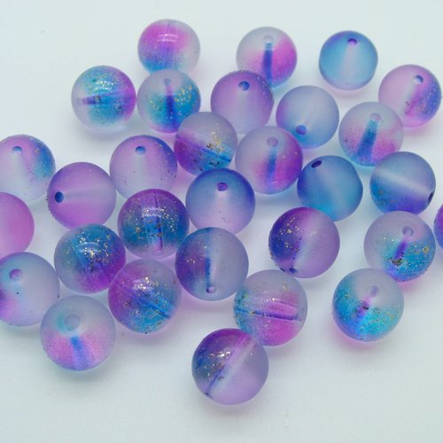 30 perles bleu foncé rose rondes 10mm verre simple peint givrel