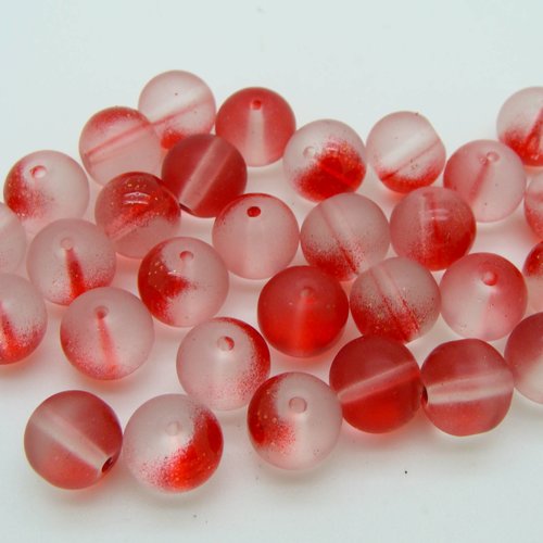 30 perles rouge transparent rondes 10mm verre simple peint givrel