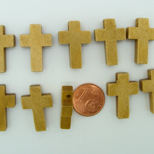 10 pendentifs marron clair bois croix crucifix 22x14x6mm