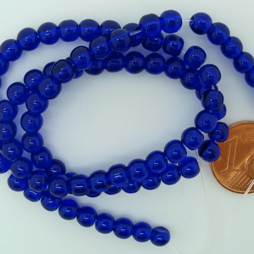 1 fil 75 perles environ rondes 4,5mm verre simple bleu marine