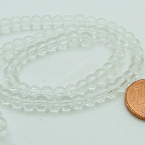 1 fil 75 perles environ rondes 4,5mm verre simple transparent