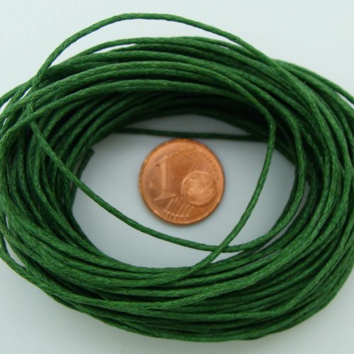 Fil echeveau 10m environ cordon coton cire 1mm vert fonce