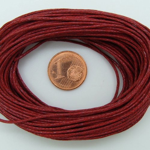 Fil echeveau 10m environ cordon coton cire 1mm rouge fonce