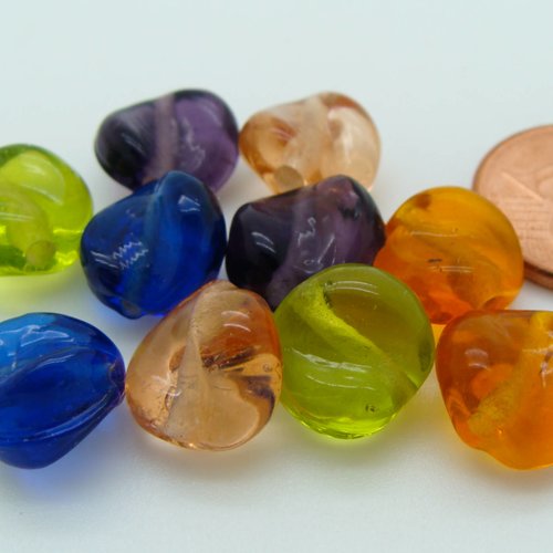10 perles mix couleurs verre 10mm lampwork ovale twist création bijoux