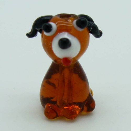 1 perle chien marron 22mm en verre lampwork