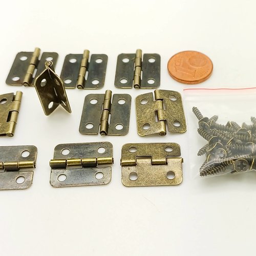 10 charnières petites 18x16mm métal couleur bronze