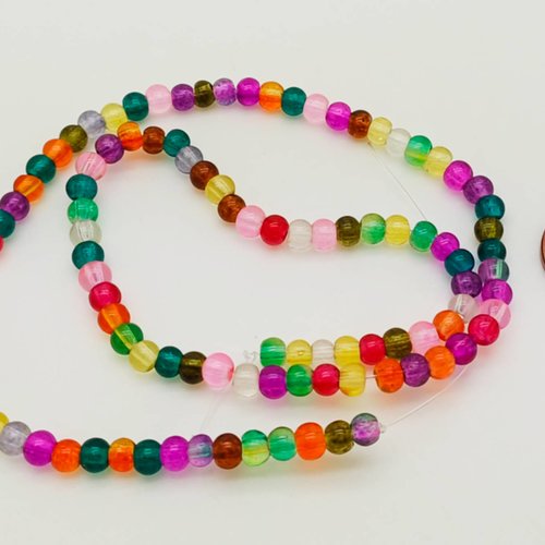 1 fil 100 perles environ rondes 4,3mm verre simple mix couleurs