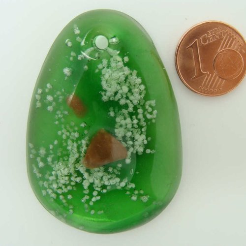 Pendentif goutte plate verre 50mm vert foncé diy création bijoux