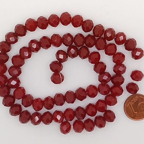63 perles rouge foncé rondelles abaques 8mm en verre facetté en fil
