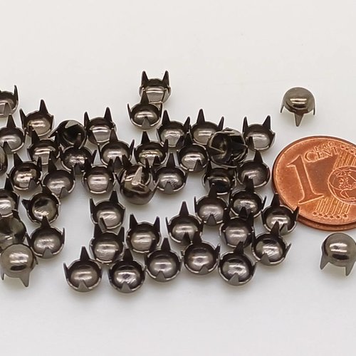 48 mini clous pieds 4 griffes ronds 5mm metal noir diy cartonnage déco