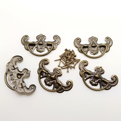 5 poignées 44x28mm avec clous fermeture métal couleur bronze mod2