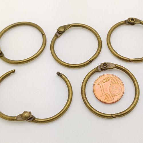 5 anneaux articulés 30mm ouvrables pour reliure carnet pense-bête bronze