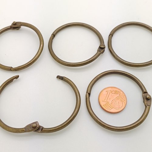 5 anneaux articulés 37mm ouvrables pour reliure carnet pense-bête bronze