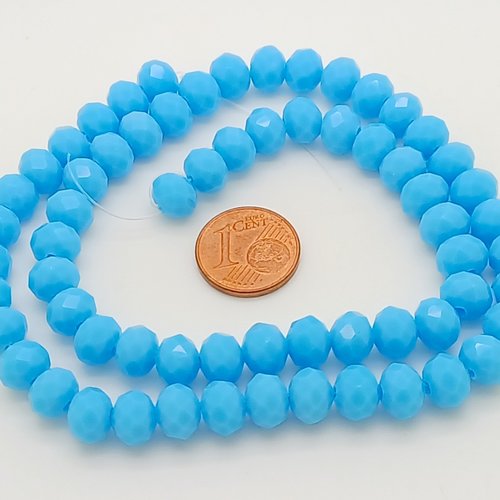 63 perles bleu rondelles abaques 8mm en verre facetté en fil
