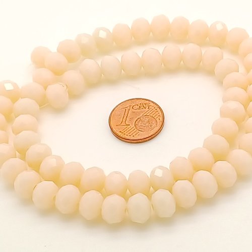 63 perles crème rondelles abaques 8mm en verre facetté en fil