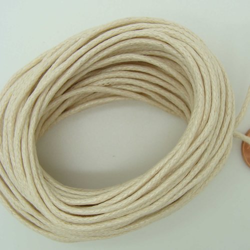 10m fil coton ciré 1,5mm ecru cordon épais bijoux diy mercerie macramé