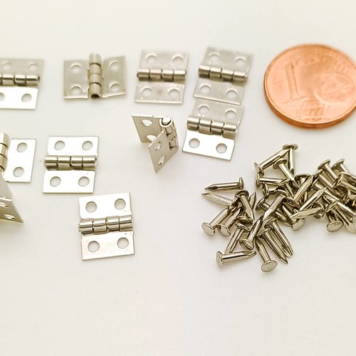 10 charnieres mini 10x8mm avec clou métal argenté