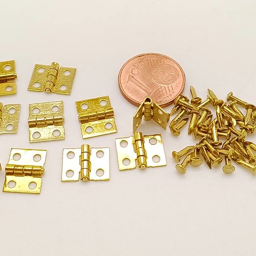 10 charnieres mini 10x8mm avec clou métal dorées