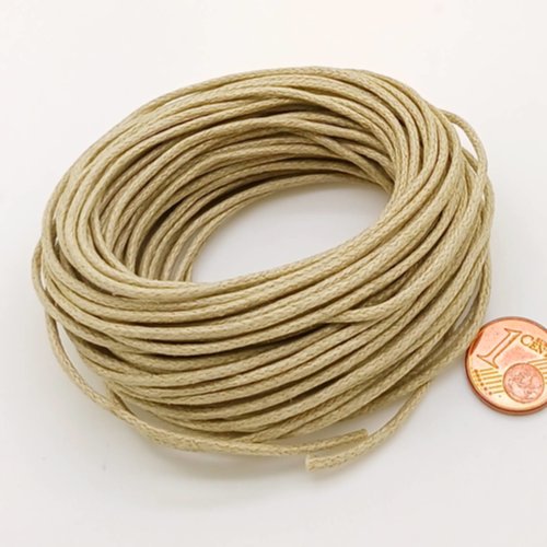 10m fil coton ciré 1,5mm kaki clair cordon épais bijoux diy mercerie macramé