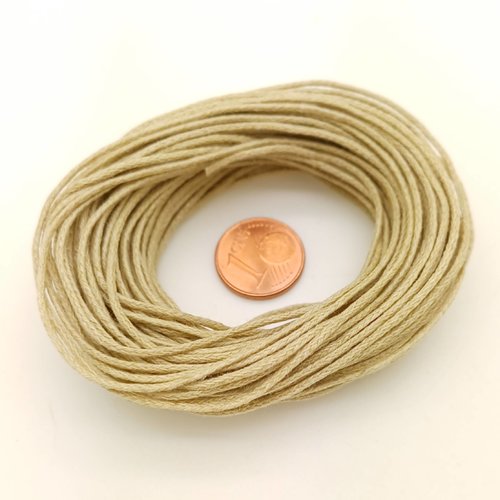 Fil echeveau 10m environ cordon coton cire 1mm kaki clair