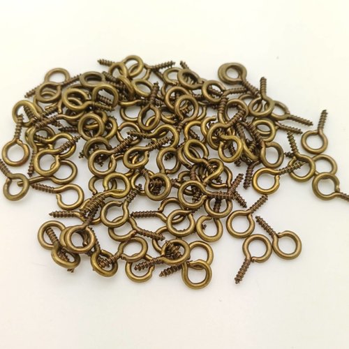 100 pitons à oeillet a visser attaches 8mm métal couleur bronze
