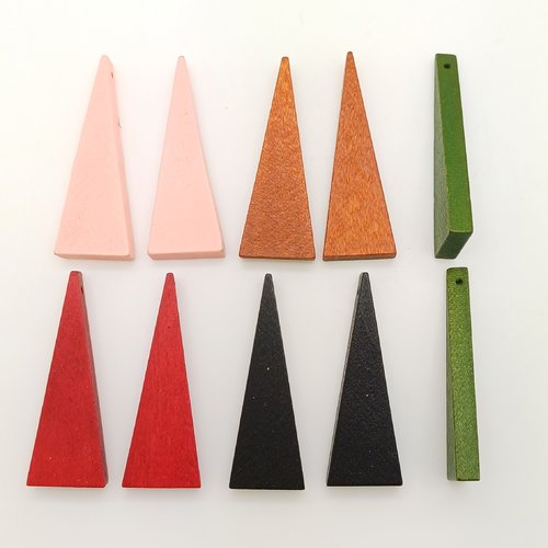 10 pendentifs supports bois mix couleurs triangle 40mm à décorer