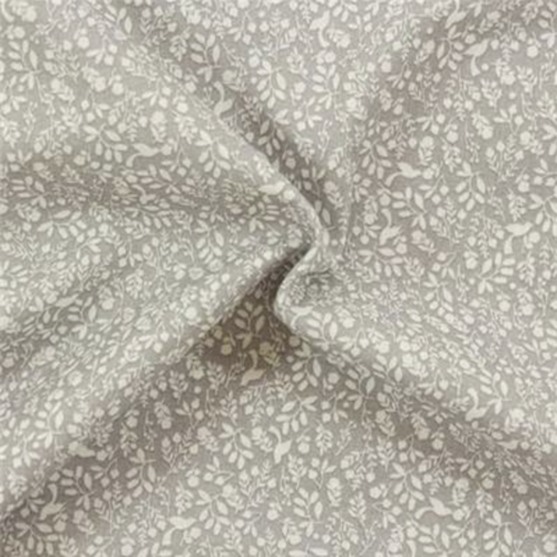 Voile de coton bio imprimé - oiseaux et feuilles gris