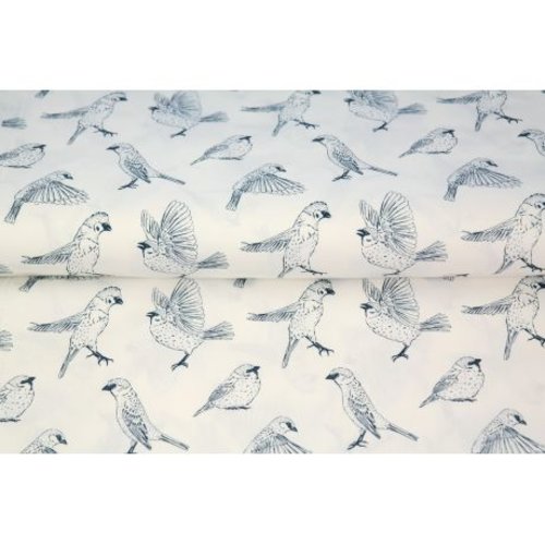 Popeline coton imprimé - oiseaux bleus - oeko-tex