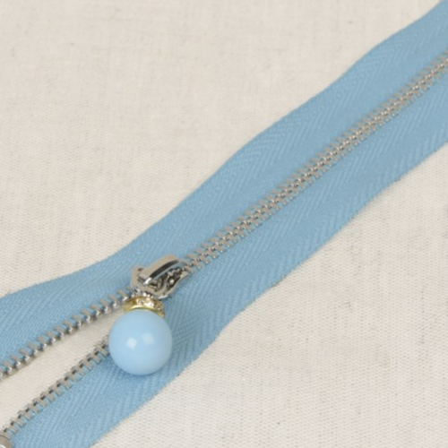 Fermeture non séparable avec perle et strass - 20 cm - turquoise