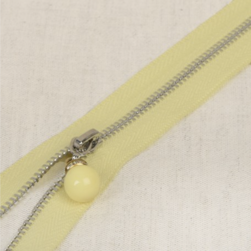 Fermeture non séparable avec perle et strass - 20 cm - jaune paille