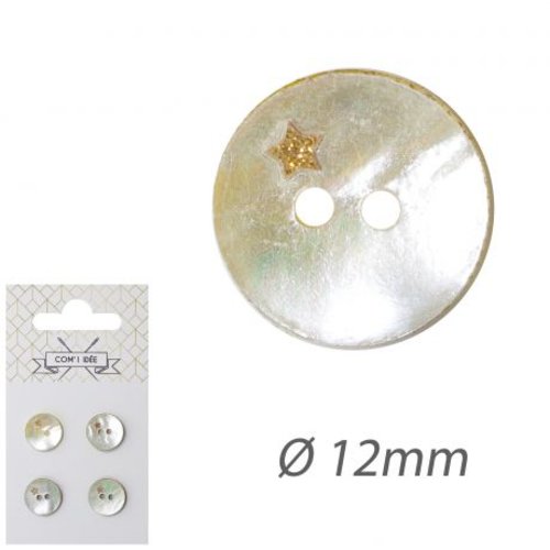 Boutons nacre pailletés - etoile dorée