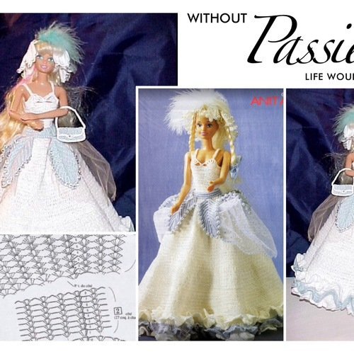 Modèles robe et accessoire dentelle au crochet pour poupée barbie