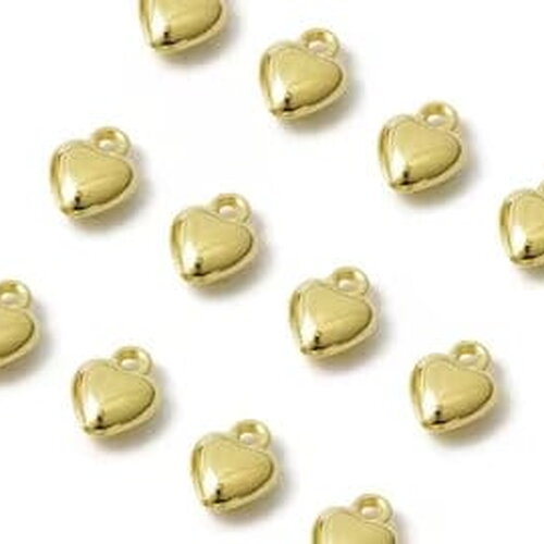5 mini breloques cœurs 3d en acier inoxydable 316 dorée