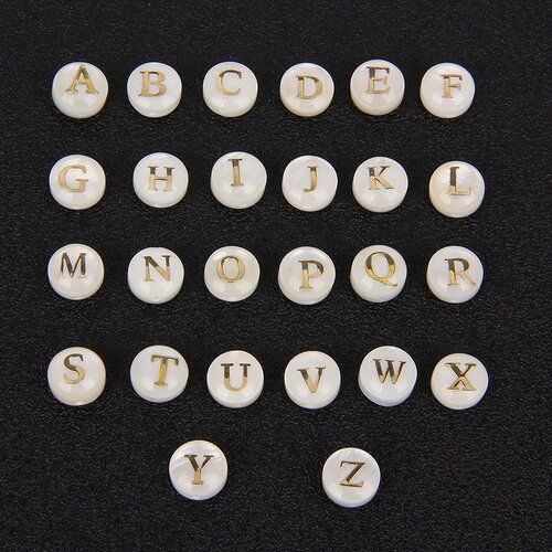 Perles de l'alphabet en nacre naturel, naturel, rondes et plates 8mm