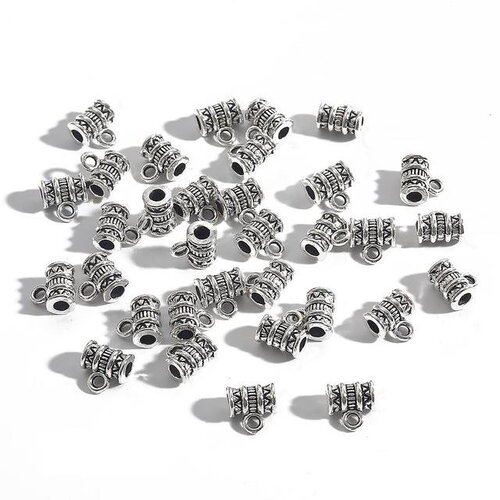 2 bélières perles tubes gravées en acier inoxydable, 9x6mm, pour chaîne ou cordon