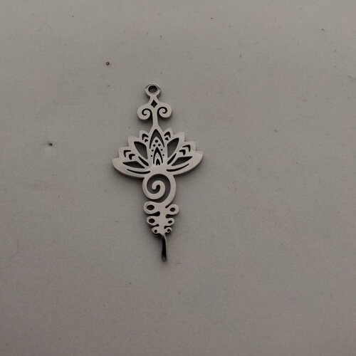 Pendentif breloque unalome en acier fleur de lotus argent ou or