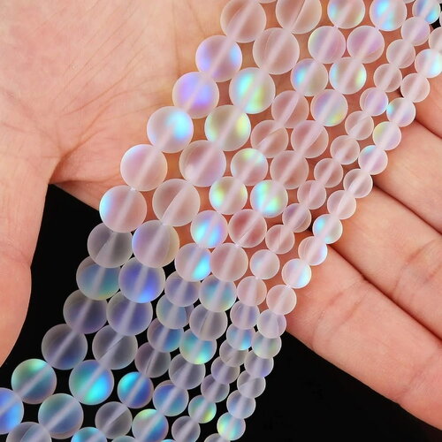 Lot de 10 perles de cristal d’aurore blanc mat 6mm ,perles holographiques,perles d’aurores boréales,perles de quartz mystic aurora,,irisées