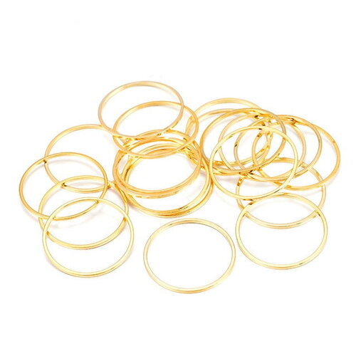 Lot de 2 anneaux fermés 40mm, connecteur, rond, cercle, laiton doré à l’or fin 18k, doré, 40mm,