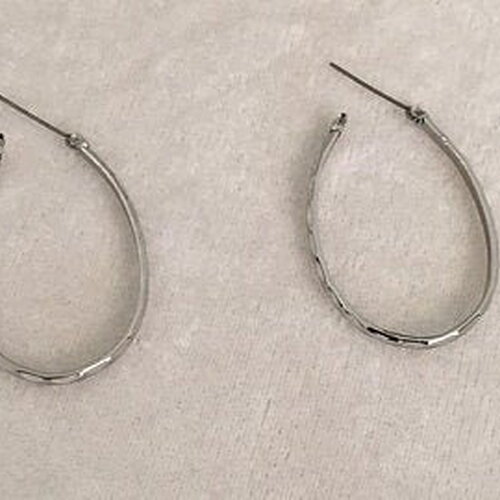 Boucles d'oreilles  créoles ovales  plates à clip en acier argenté ou doré