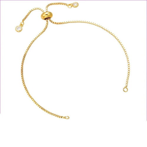 Bracelet réglable avec perle fermoir stoppeuse en laiton argent ou or avec finition en strass blanc