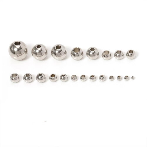Lot de 10 perles rondes argentées en acier inoxydable