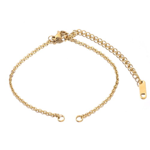 Bracelet chaine maille jaseron en acier argent ou doré réglable avec curseur et anneaux de jonction