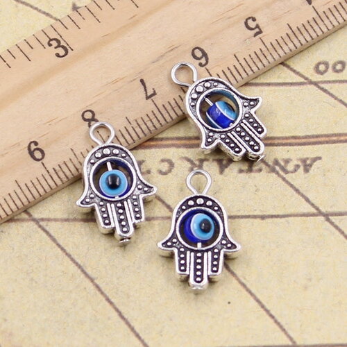 Pendentifs  hamsa – pendentifs argent tibétains  en forme d'oeil du diable, en rhodium