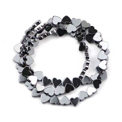 10 perles noires en hématite en forme de cœur 8x2mm