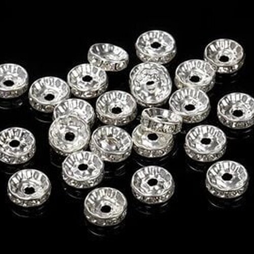 10 perles en argent 925 de 8mm strass blanc rondelles perles de cristal rondes perles d'espacement