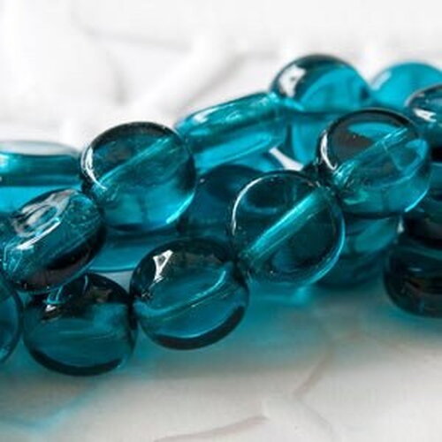 Lot de 10 perles rondes et plates tchèque en verre de couleur bleue de 6 mm