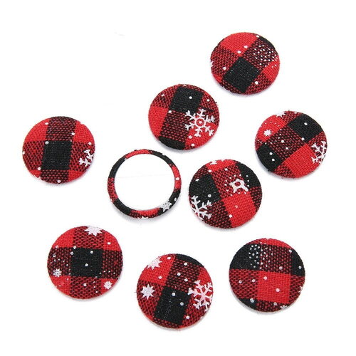 Lot de 7 cabochons à coller en alliage de zinc recouverts de tissus tons rouge avec des motifs nöel