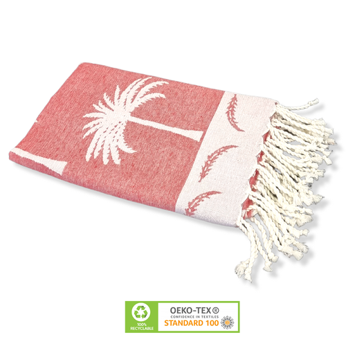 Fouta palmier 100% coton – rouge clair