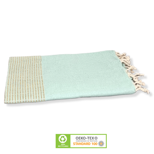 Fouta lurex doré 100% coton - 1m x 2m - bleu vert