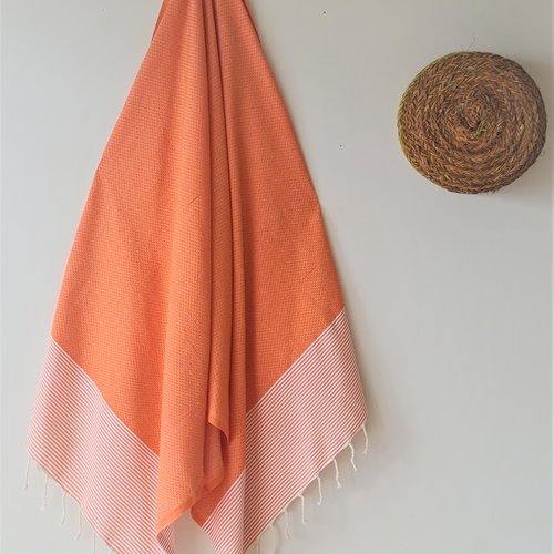 Fouta de plage orange - serviette de plage 100% coton 1mx2m